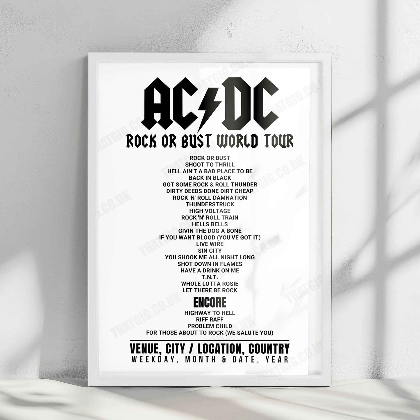 AC/DC Setlist Poster - MGM Grand Garden Arena, Las Vegas - February 5th, 2016