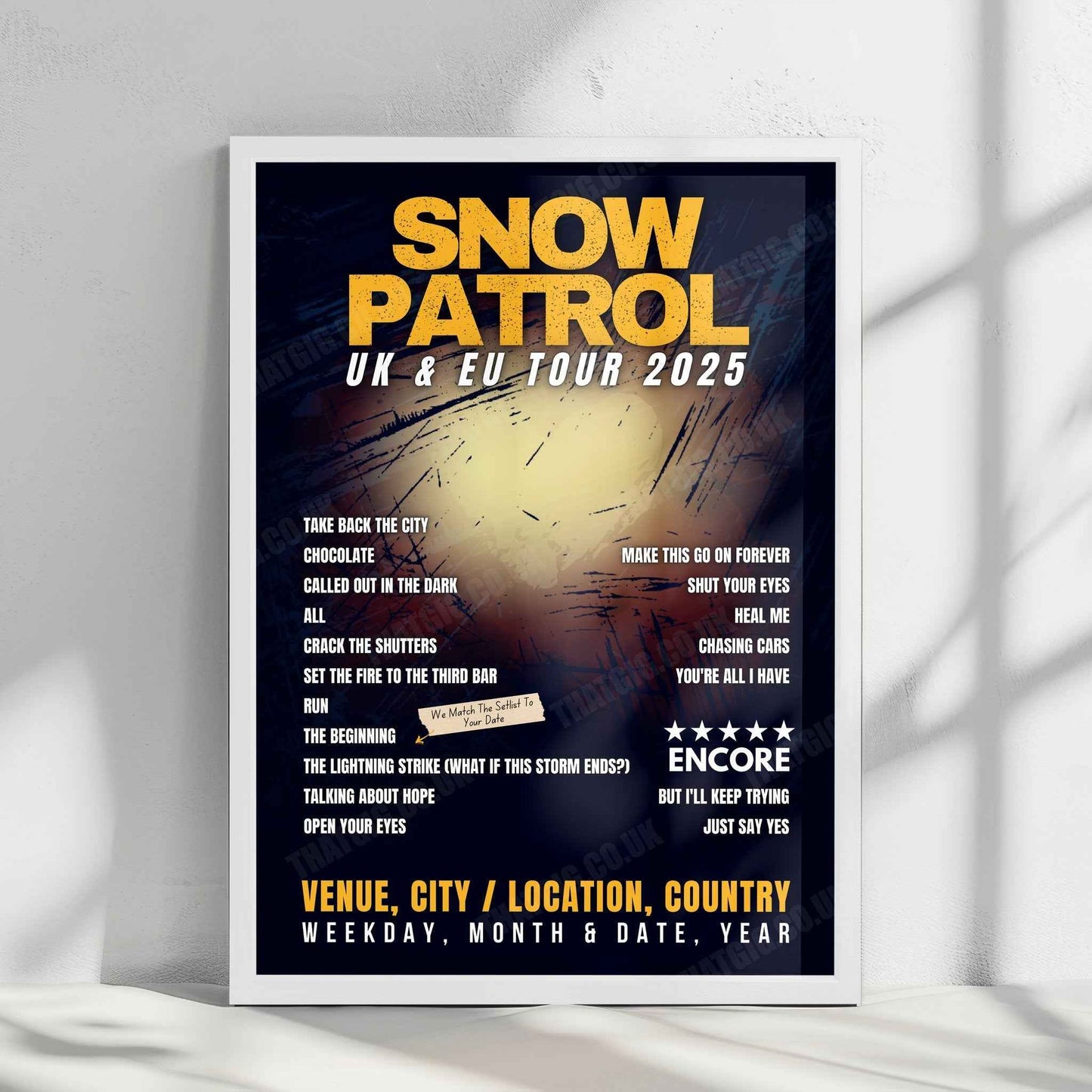 Snow Patrol Setlist Poster - The OVO Hydro, Glasgow, Scotland - February 21st, 2025