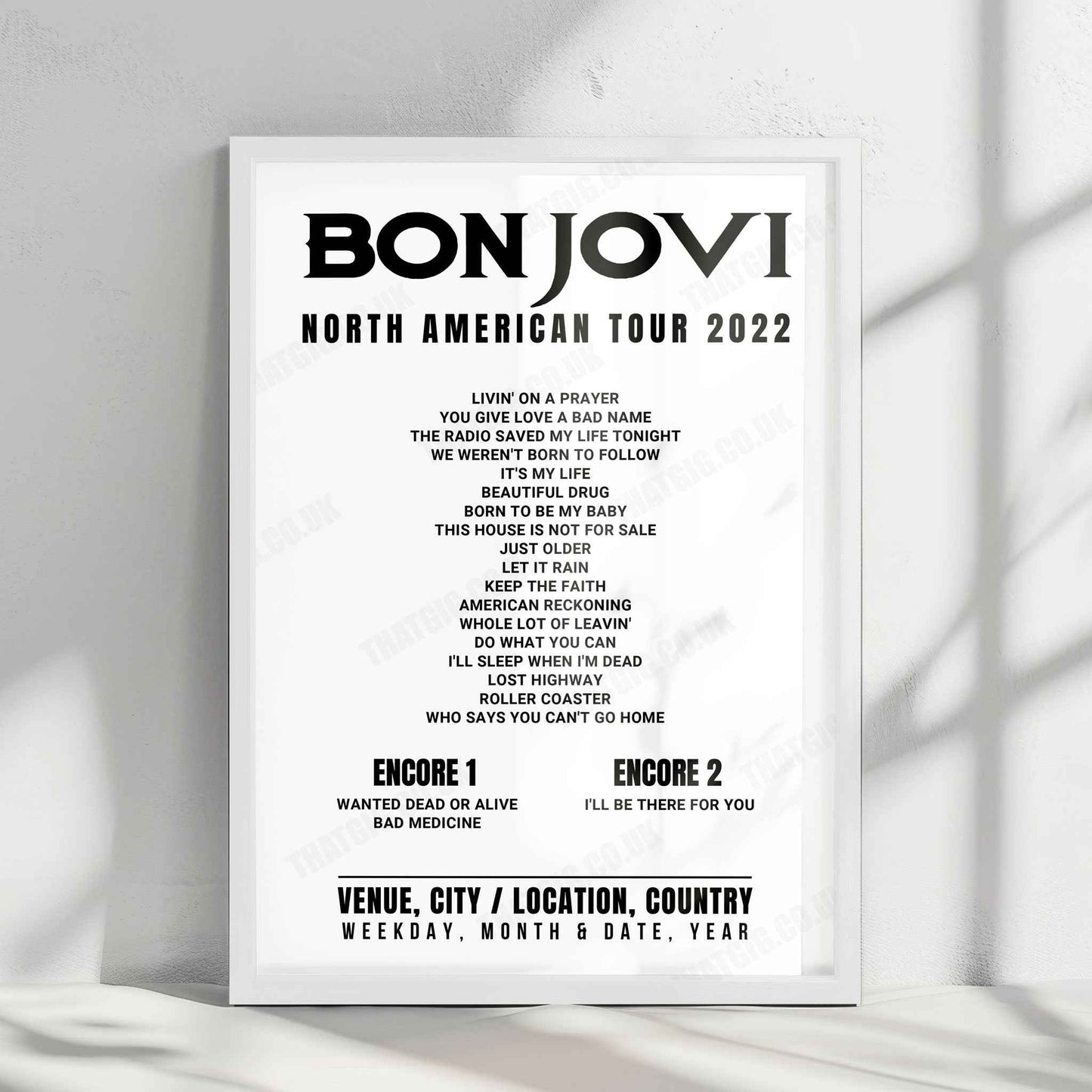 Bon Jovi Setlist Poster - PNC Arena, Raleigh - April 9th, 2022