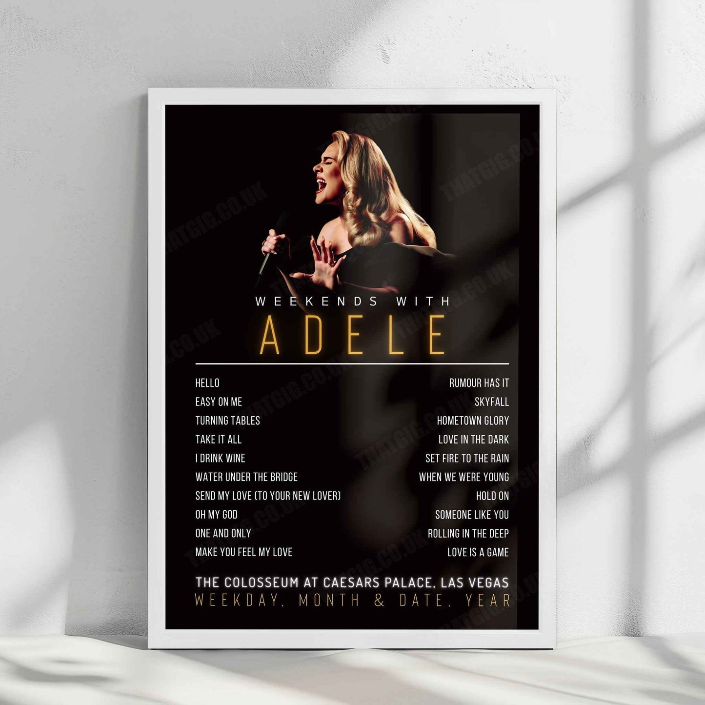 Adele Setlist Poster - The Colosseum at Caesars Palace, Las Vegas - January 20th, 2023
