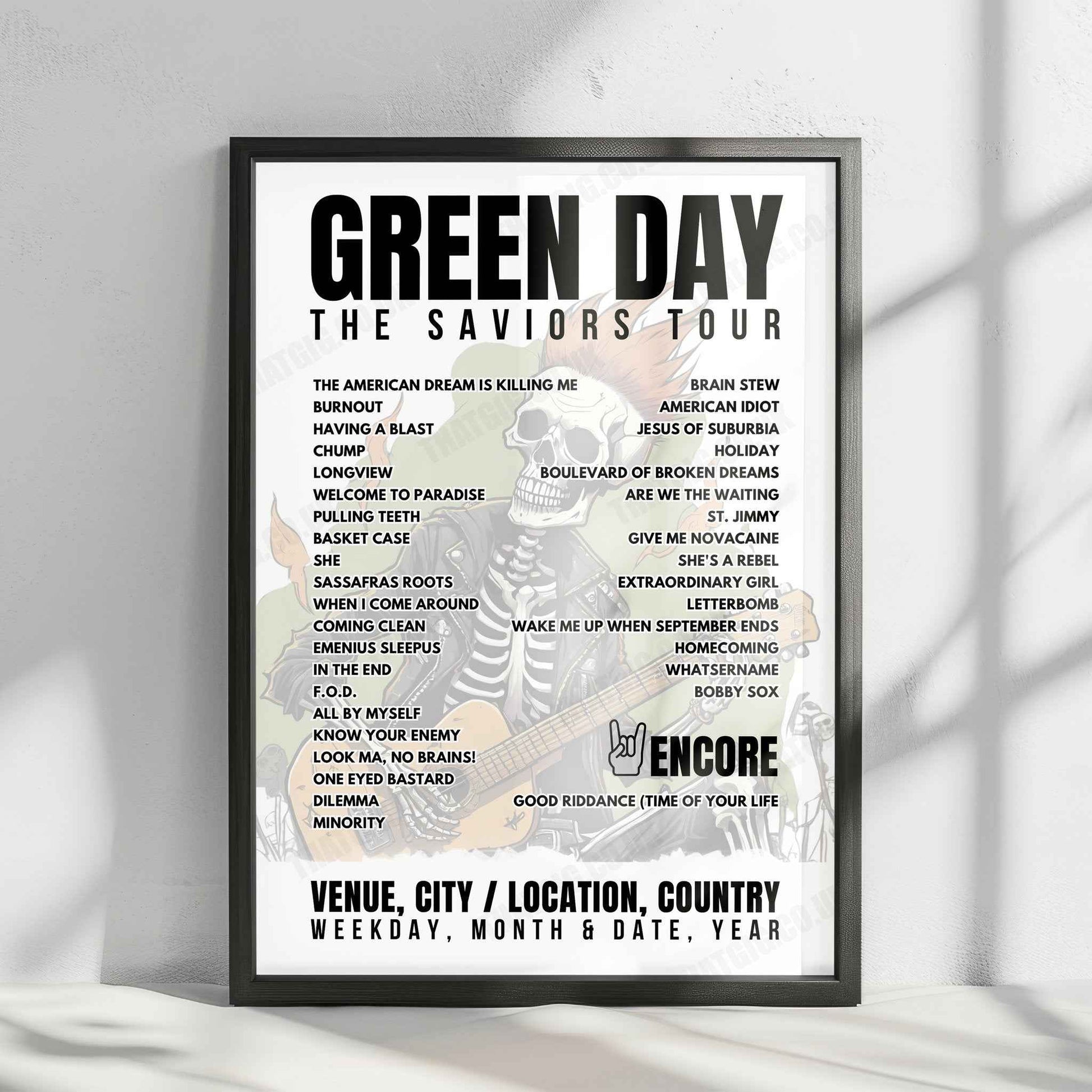 Green Day Setlist Poster - Mahalaxmi Race Course, Mumbai - March 9th, 2025