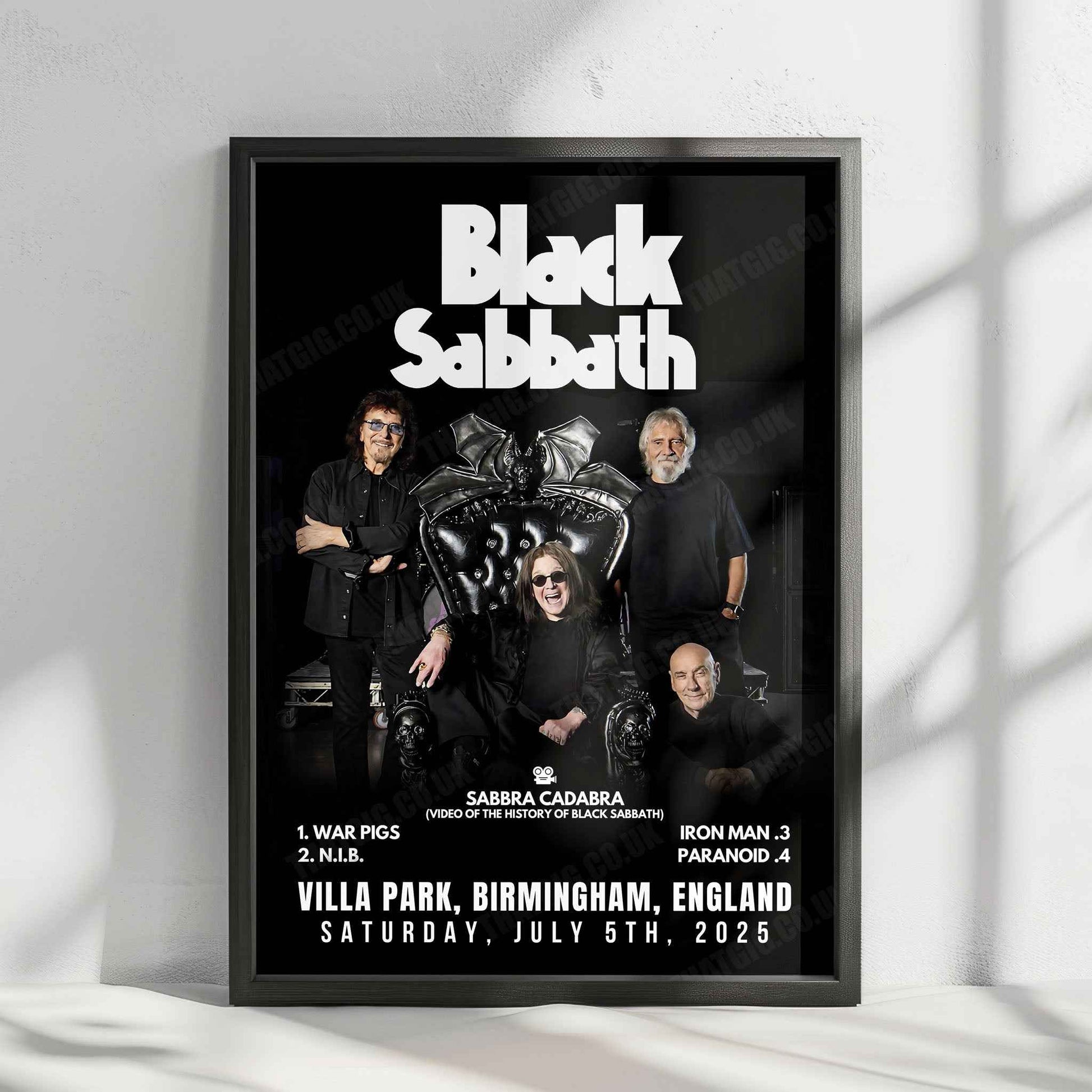 Black Sabbath Setlist Poster - Back to the Beginning - Villa Park, Birmingham - July 5th, 2025