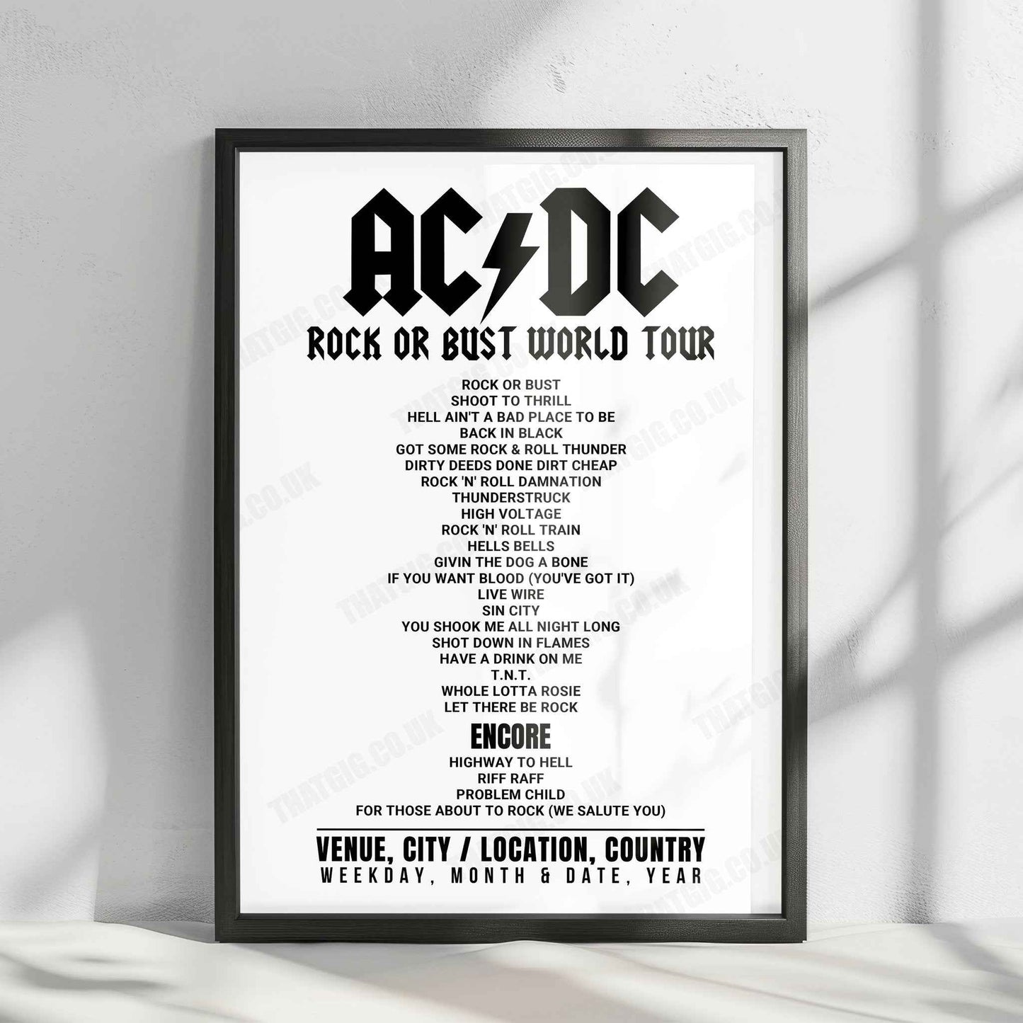 AC/DC Setlist Poster - MGM Grand Garden Arena, Las Vegas - February 5th, 2016