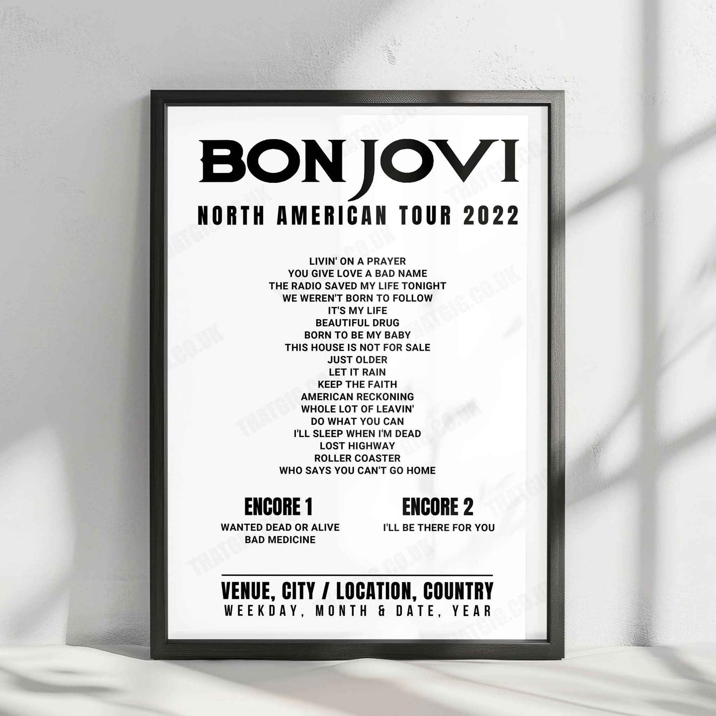 Bon Jovi Setlist Poster - PNC Arena, Raleigh - April 9th, 2022