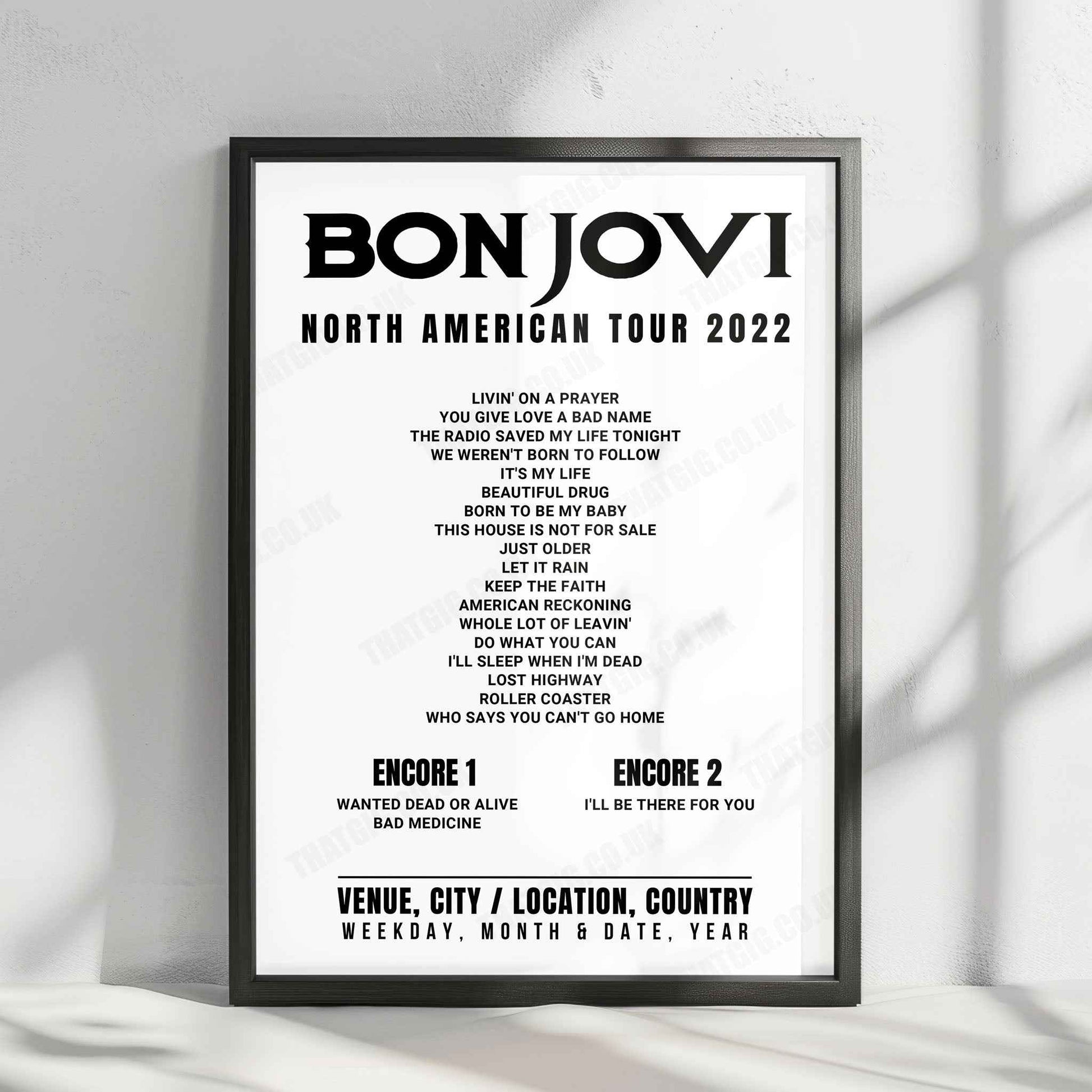 Bon Jovi Setlist Poster - PNC Arena, Raleigh - April 9th, 2022