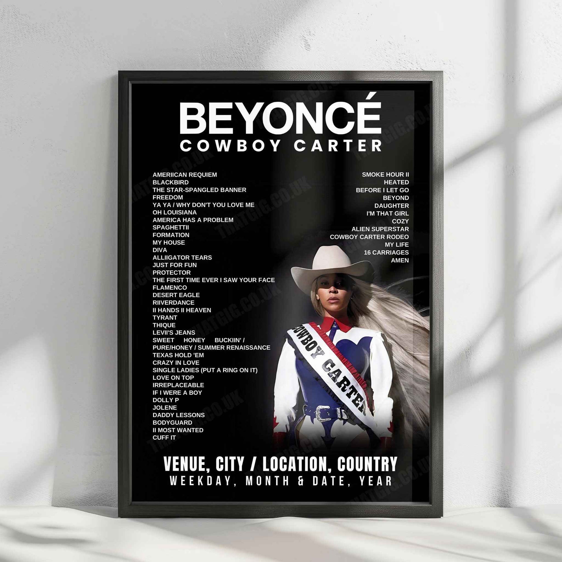 Beyoncé Setlist Poster - Tottenham Hotspur Stadium, London - June 10th, 2025