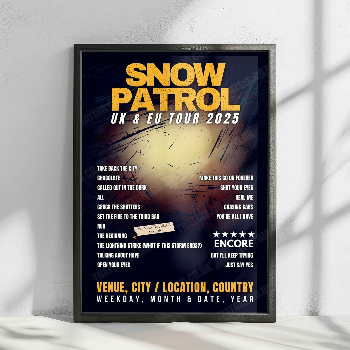 Snow Patrol Setlist Poster - The OVO Hydro, Glasgow, Scotland - February 21st, 2025