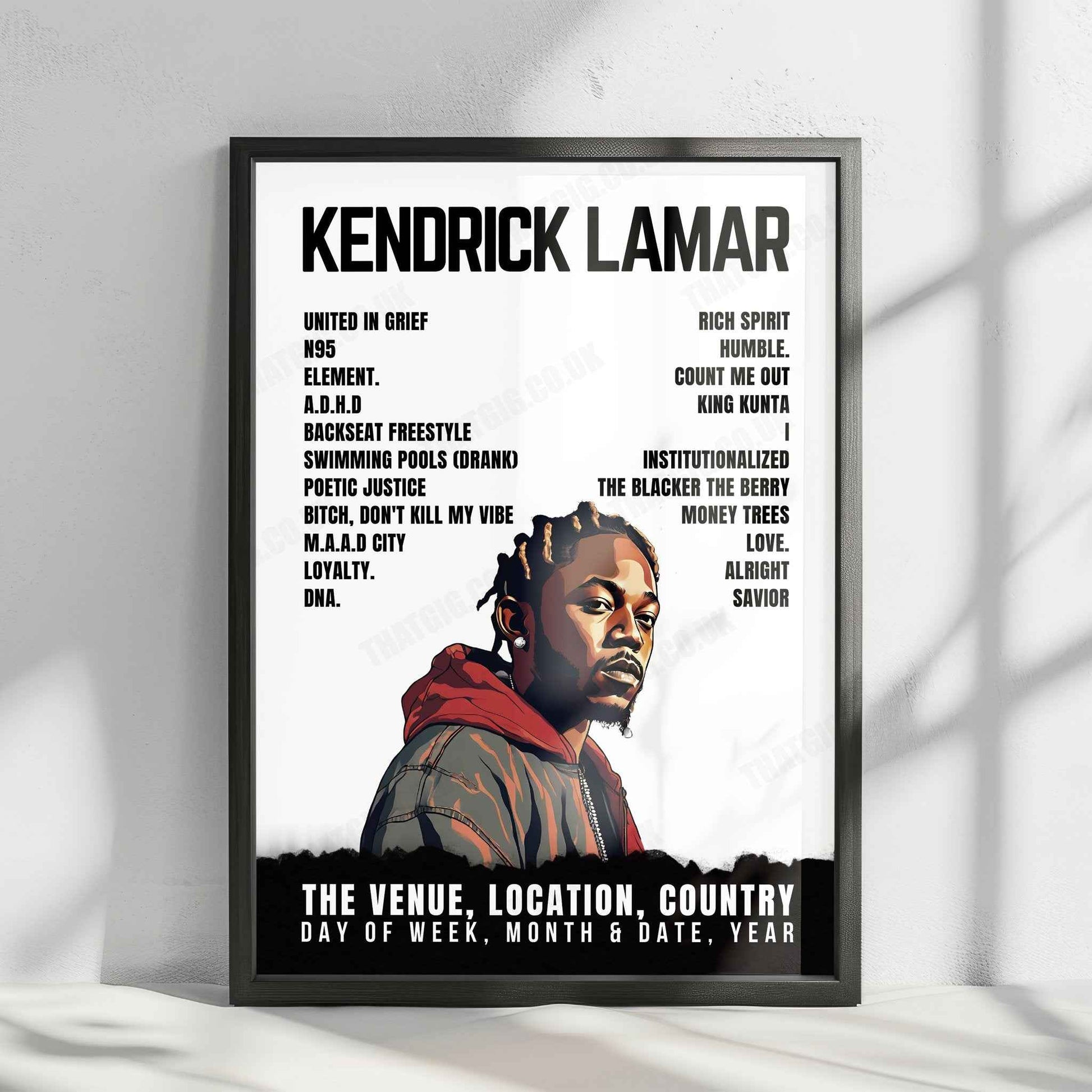 Kendrick Lamar Setlist Poster - Utilita Arena, Newcastle upon Tyne - November 4th, 2022