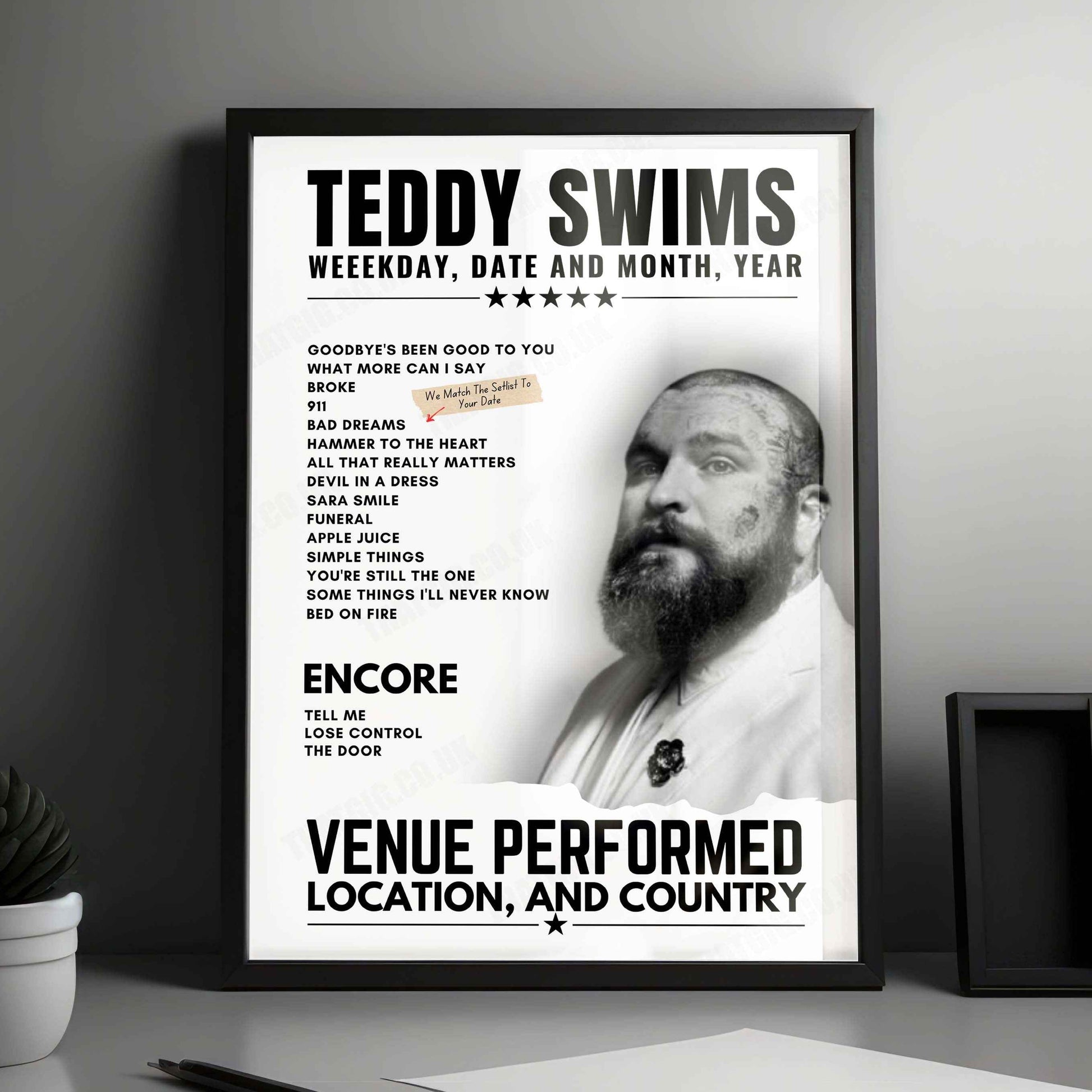 Teddy Swims Setlist Poster - Buckhead Theatre, Atlanta - December 22nd, 2023