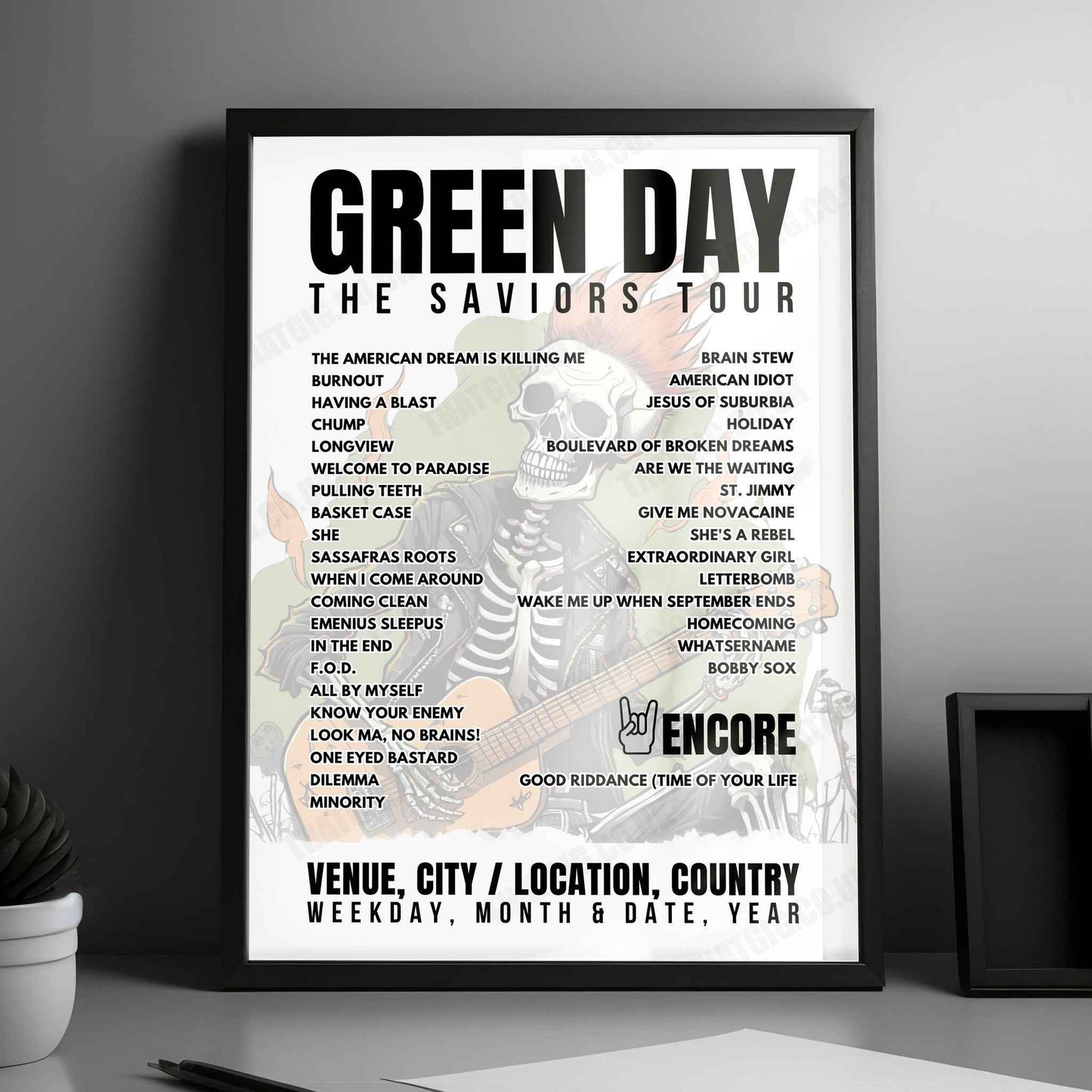 Green Day Setlist Poster - Mahalaxmi Race Course, Mumbai - March 9th, 2025