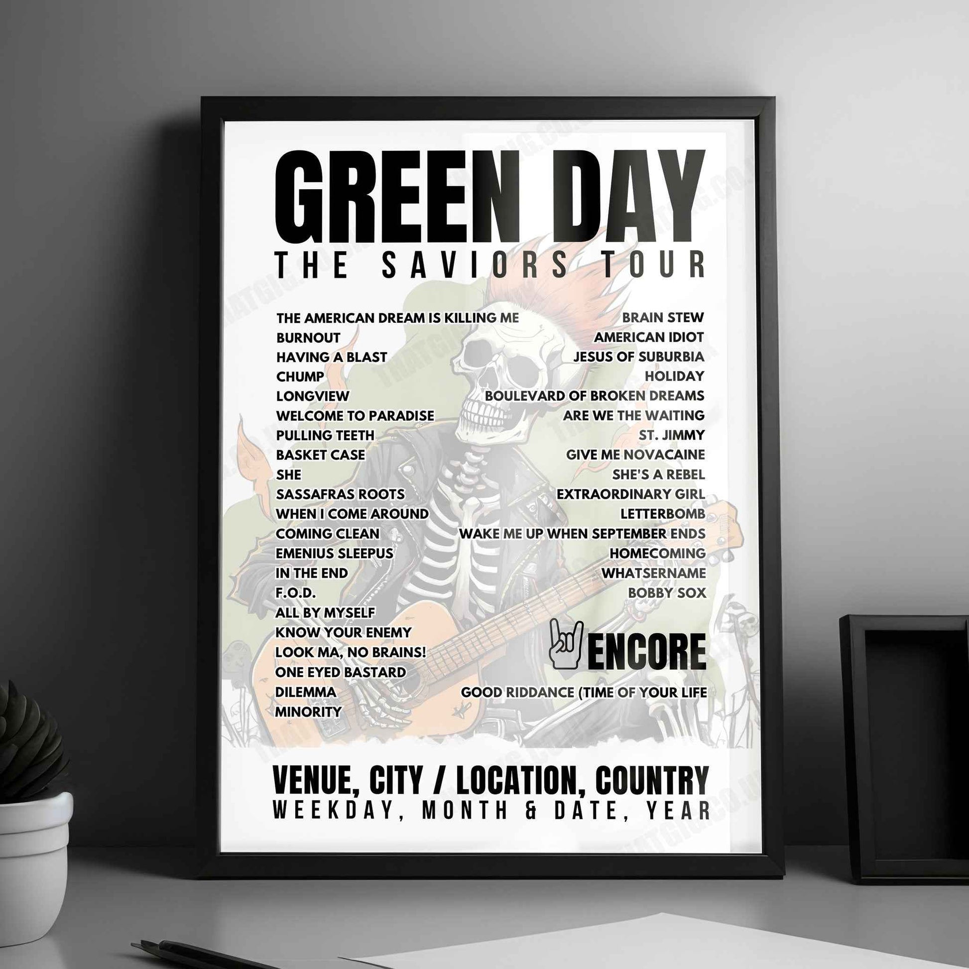 Green Day Setlist Poster - Mahalaxmi Race Course, Mumbai - March 9th, 2025