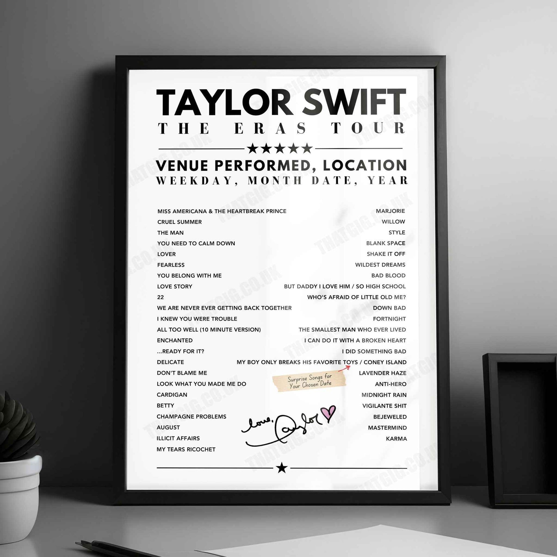 Taylor Swift Setlist Poster - National Stadium, Singapore - March 9th, 2024