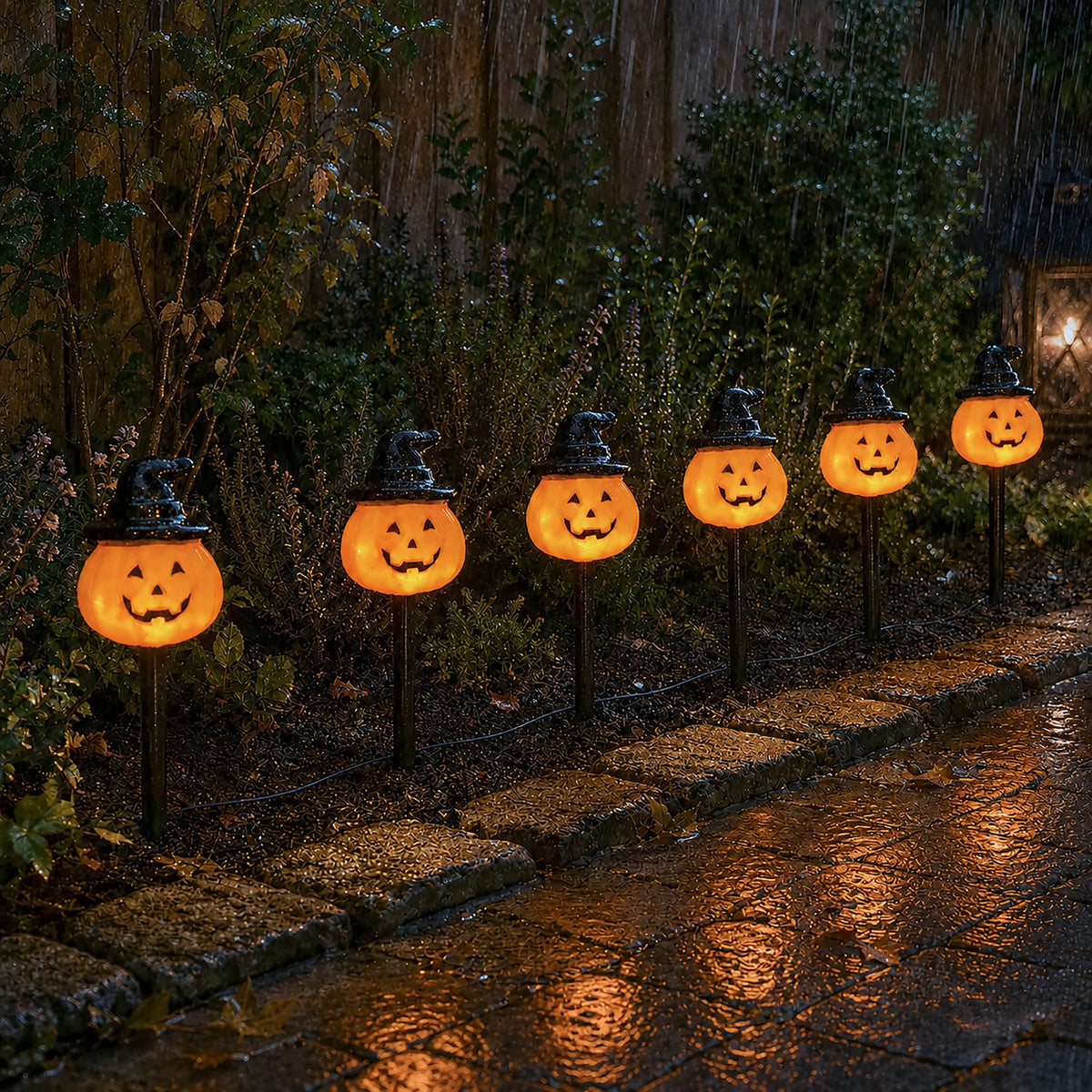 Set of 6 Battery Operated Halloween Pumpkin Stake Lights