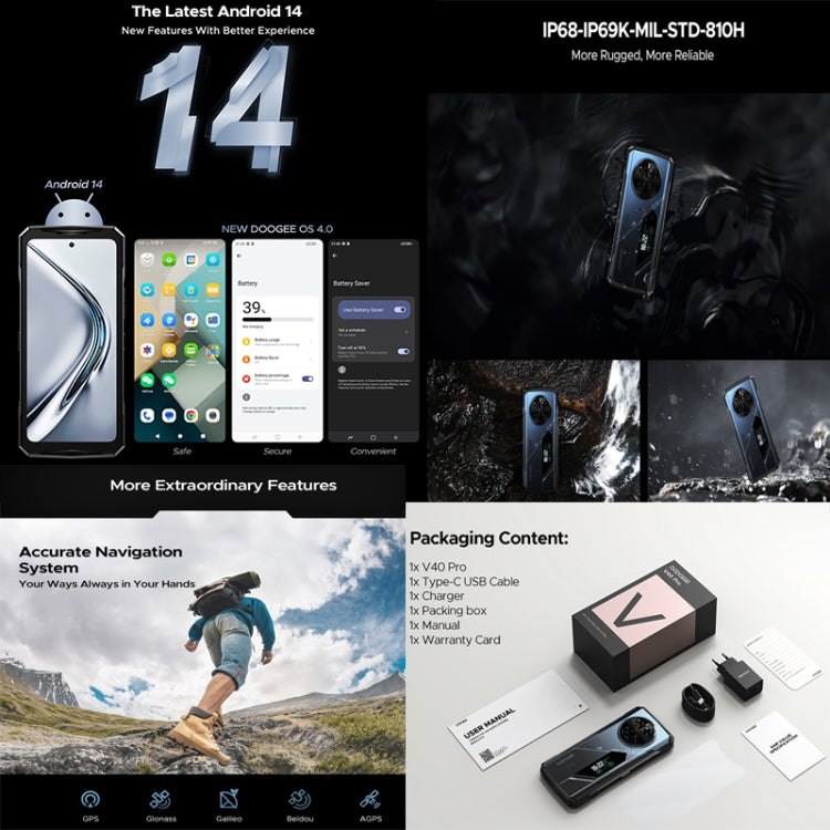 DOOGEE V40 Pro Rugged Phone, 16GB+512GB, 6.78 inch Android 14 Dimensity 7300 Octa Core, Network: 5G, OTG, NFC (Silver)