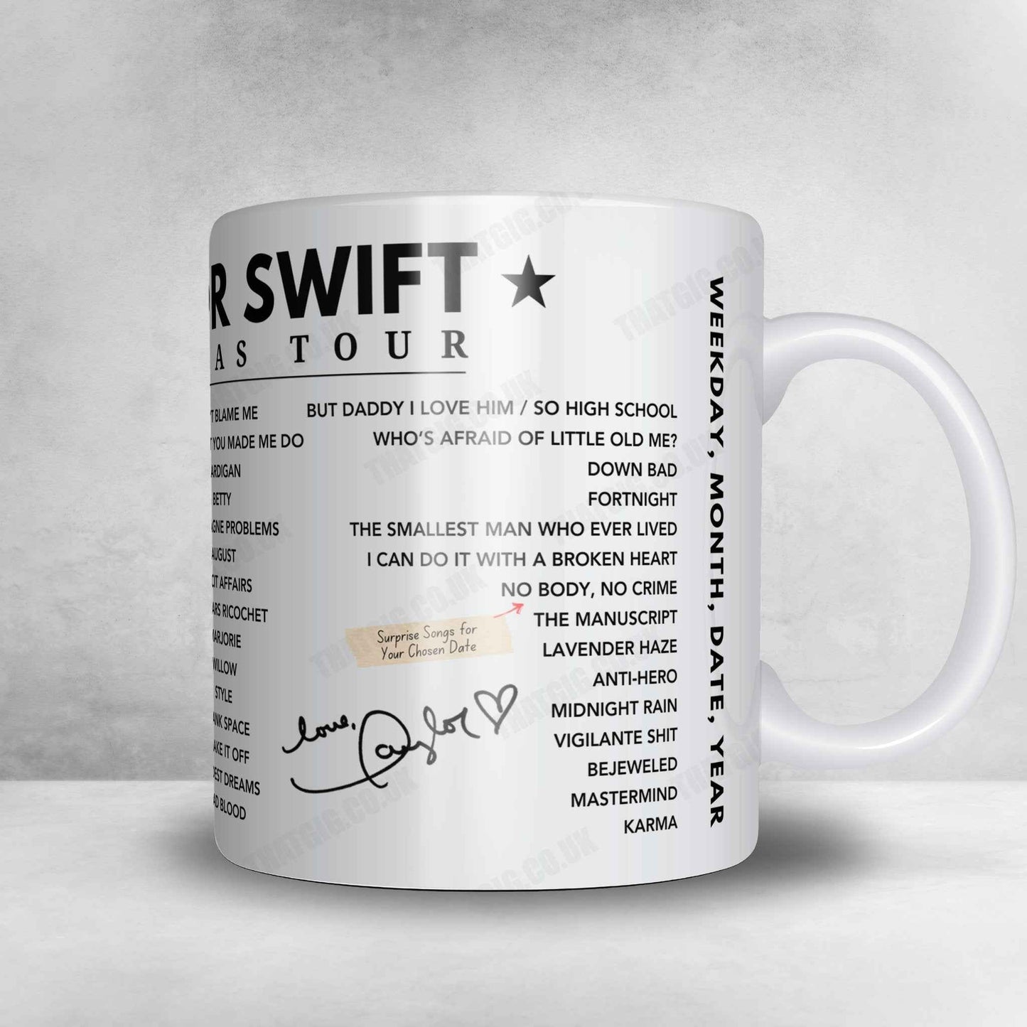Taylor Swift Setlist Mug - MetLife Stadium, East Rutherford - May 27th, 2023