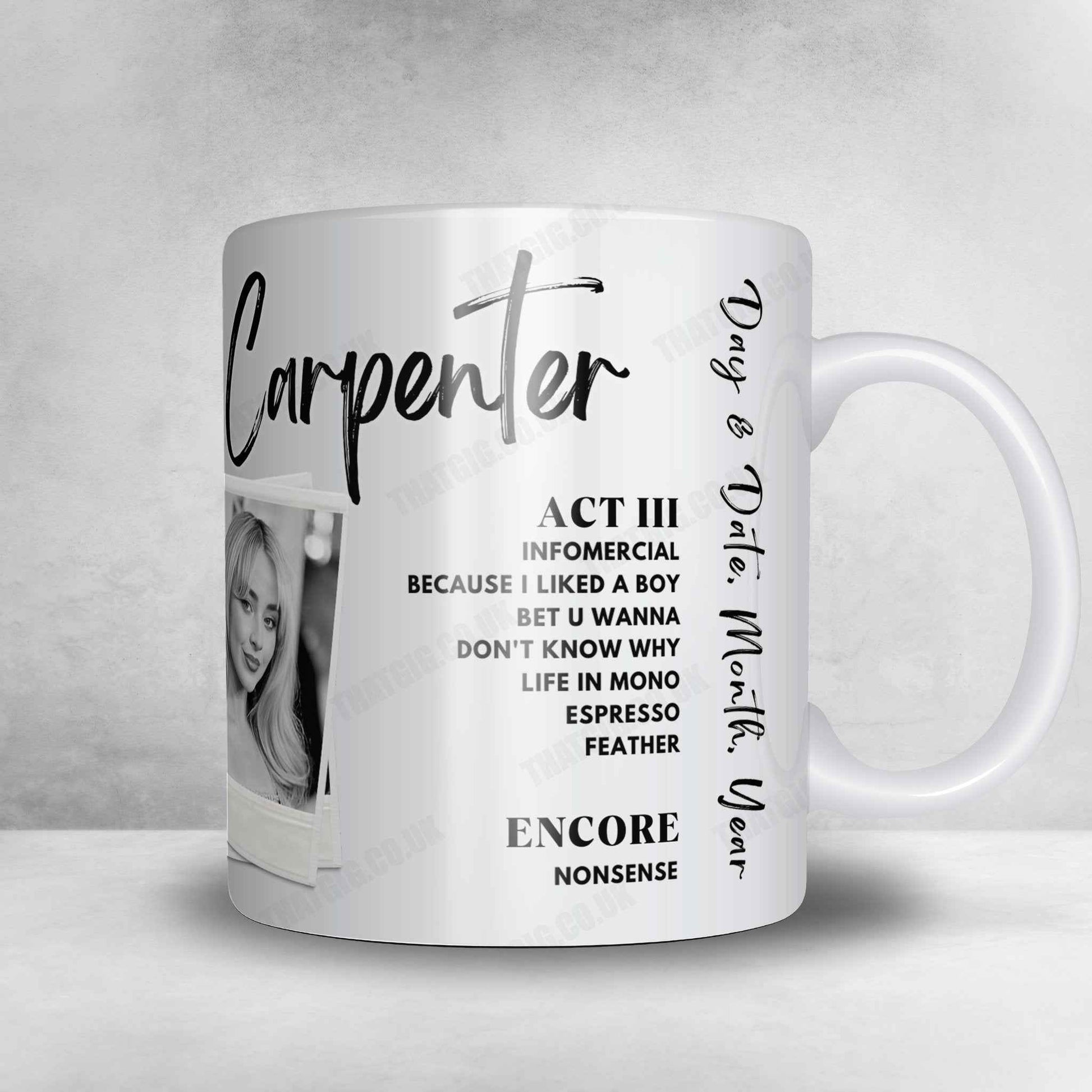 Sabrina Carpenter Setlist Mug - American Airlines Center, Dallas, TX, USA - October 30th, 2024