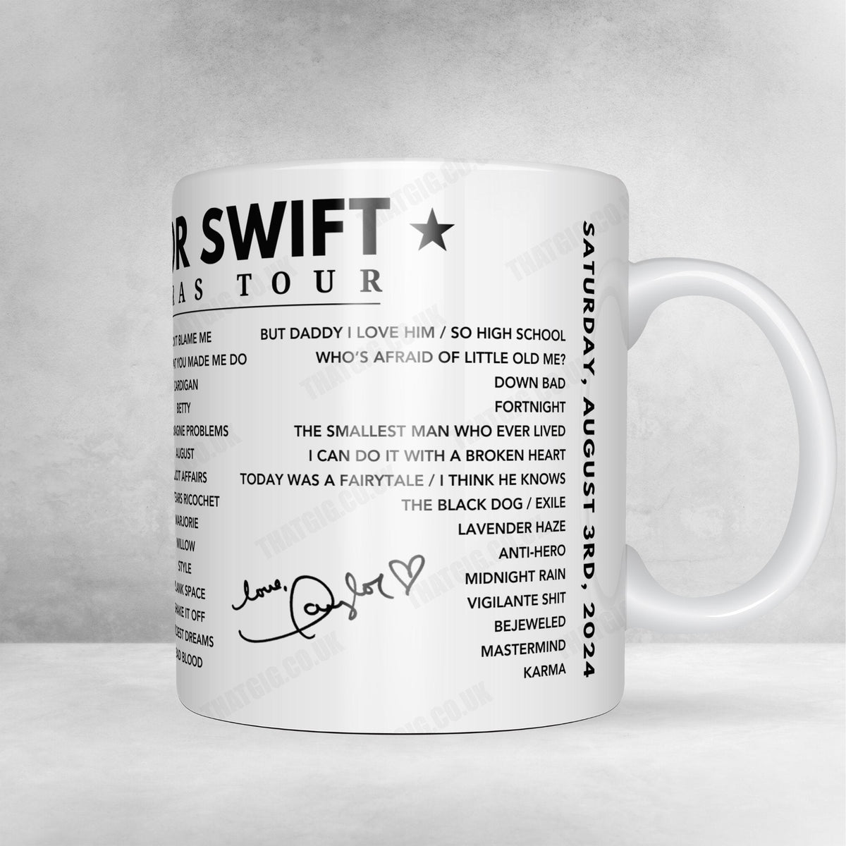 Taylor Swift Setlist Mug - PGE Narodowy, Warsaw - August 3rd, 2024