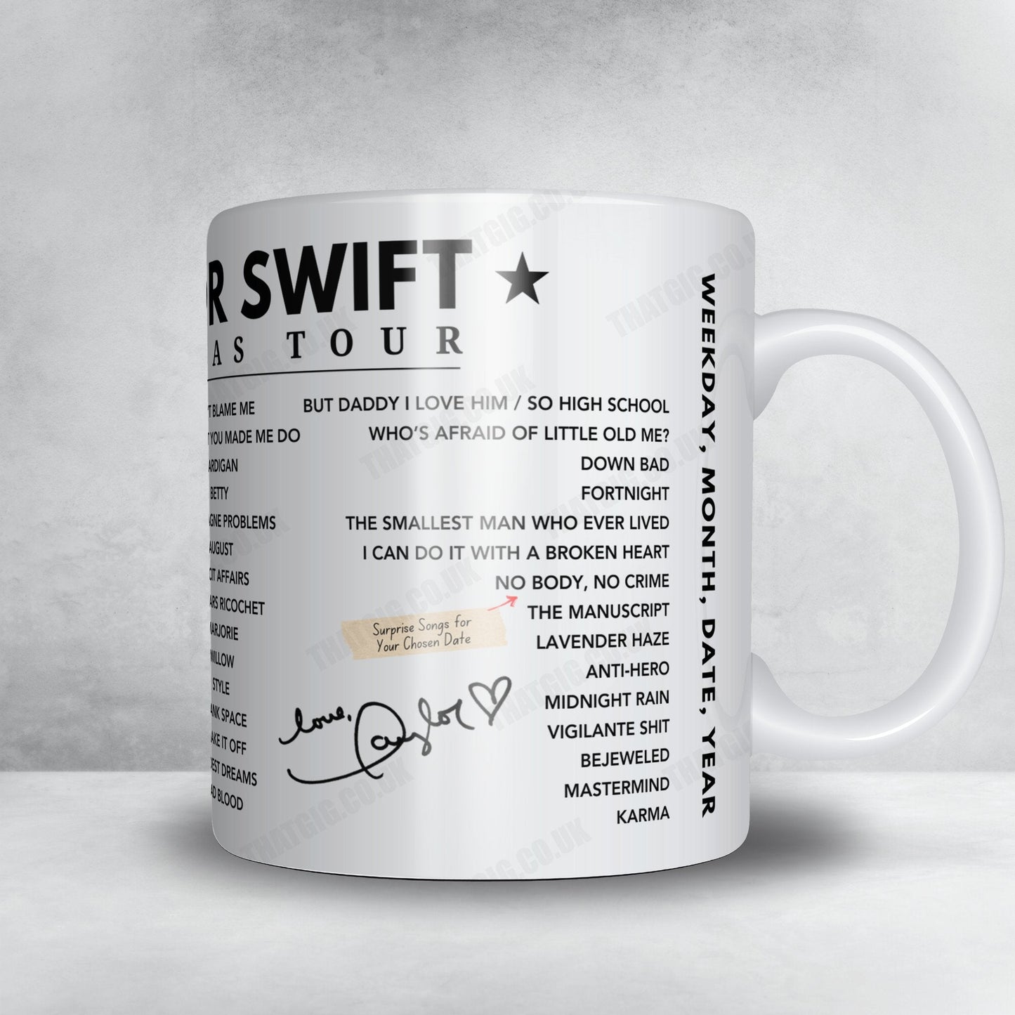 Taylor Swift Setlist Mug - Stadio Giuseppe Meazza, Milan - July 14th, 2024