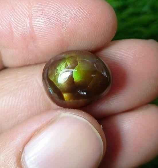 11ct Green Fire Agate,  Rare Fire Agate, Polished Fire Agate, Fire Agate Cabochon -  Dimensions 14x11xmm