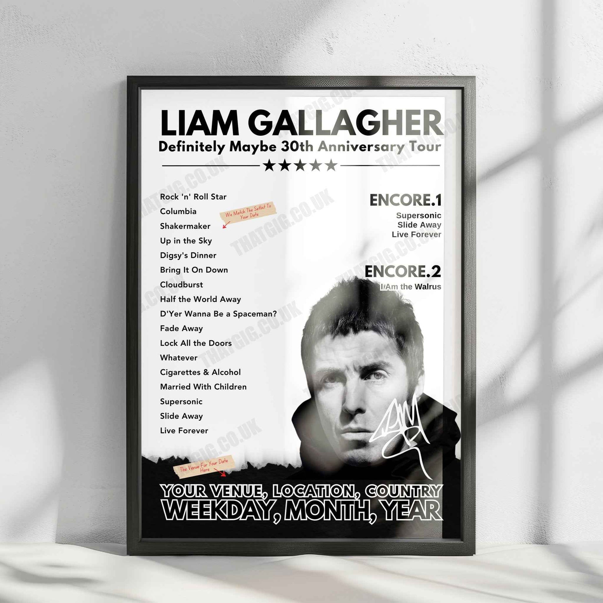 Liam Gallagher Setlist Poster - Parc de la Combe à la Serpent, Dijon - June 12th, 2022