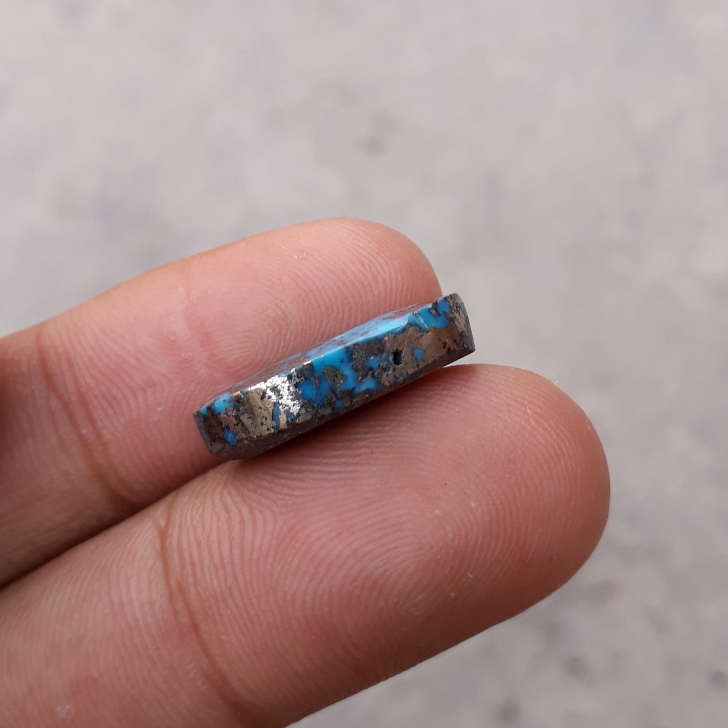 11.2ct Pyrite Turquoise with Pyrit - Shajri Feroza - 16x12mm