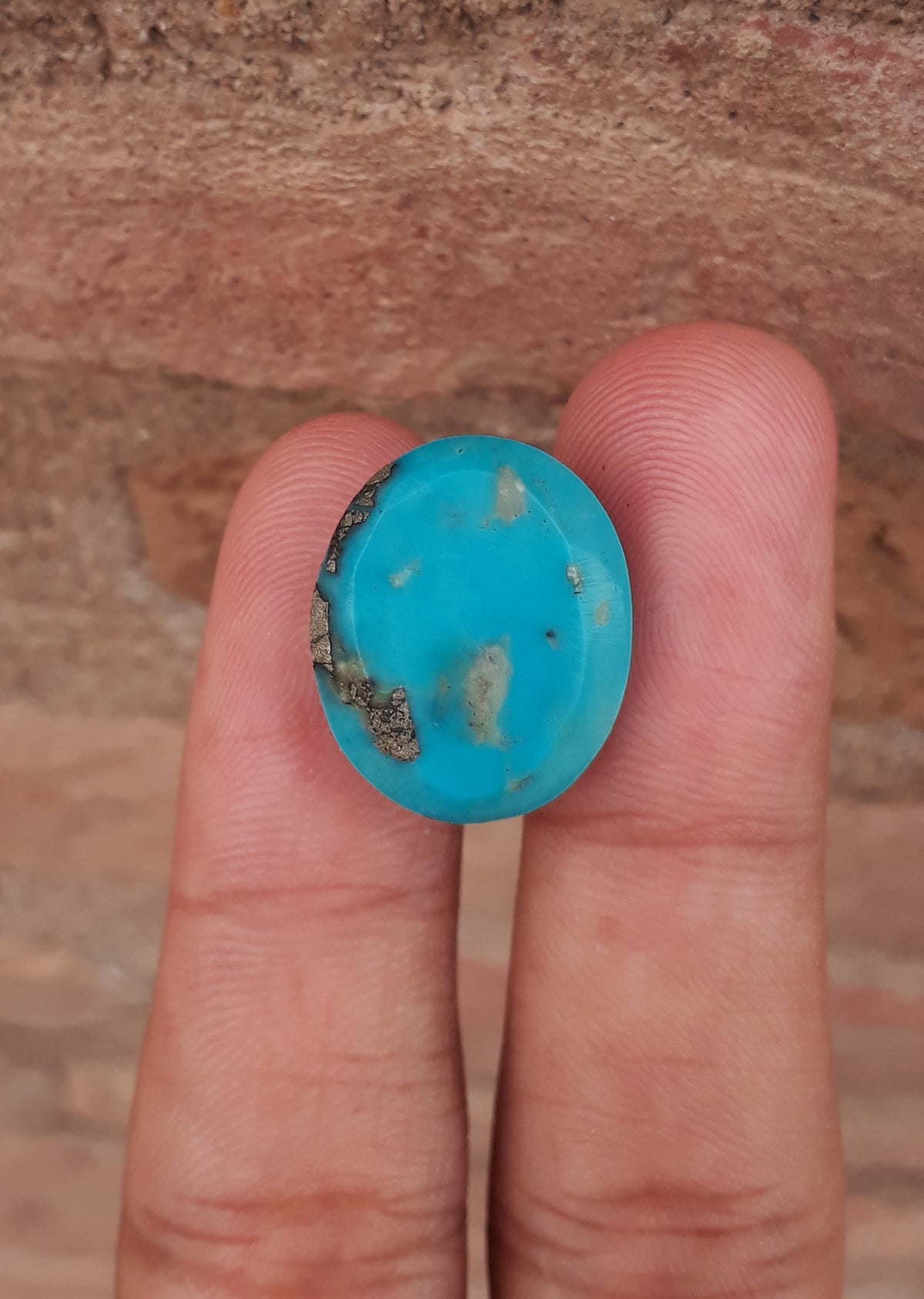 Natural Certified Turquoise with Pyrite - Blue Matrix Turquoise - Shajri Feroza-25.1Ct-20x17mm