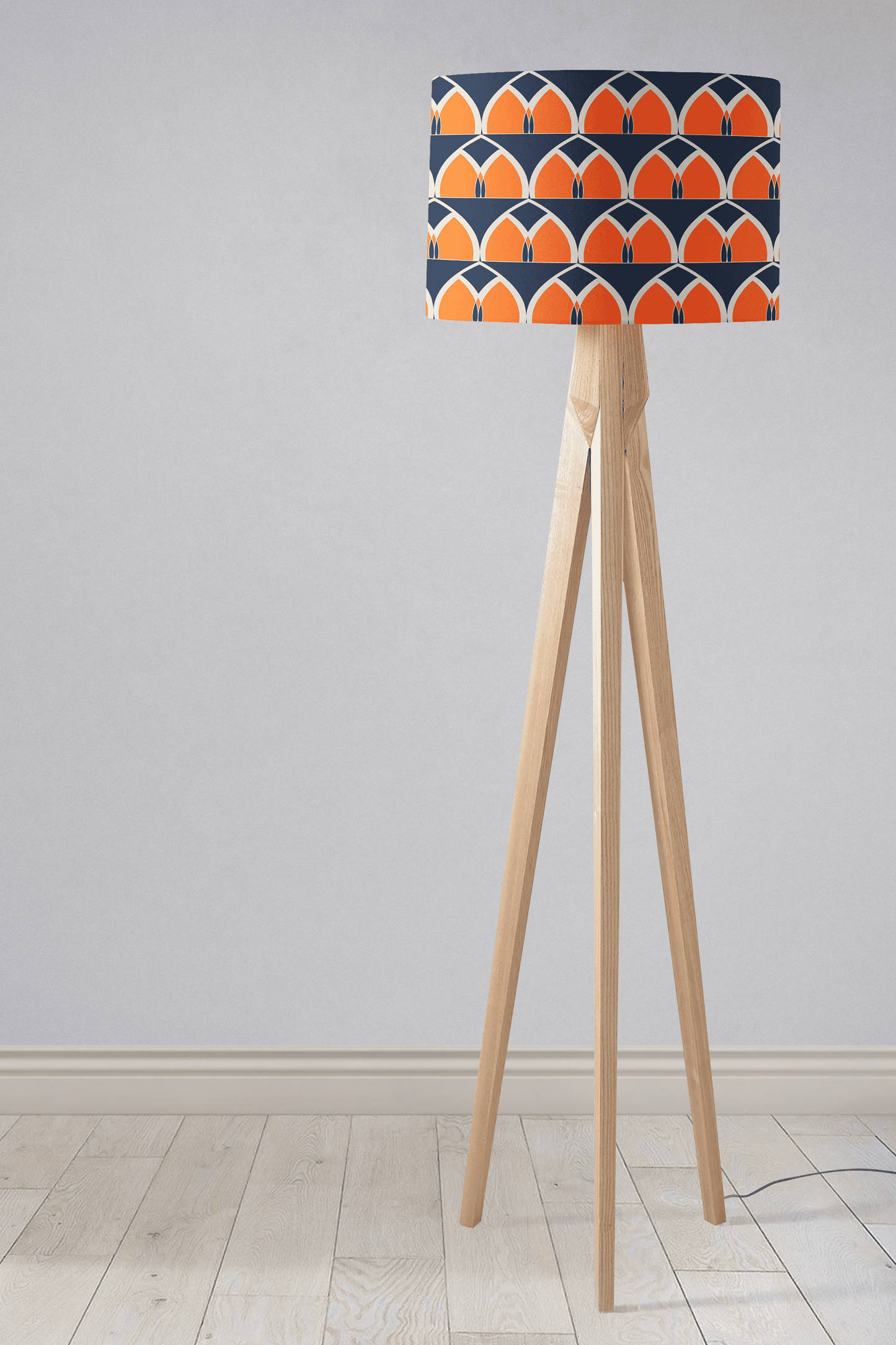 Navy Blue and Orange Retro Geometric Design Lampshade, Ceiling or Table Lamp Shade