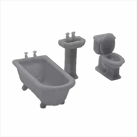 OO Scale Ready to Paint Bath, Basin and Toilet (3 pieces)