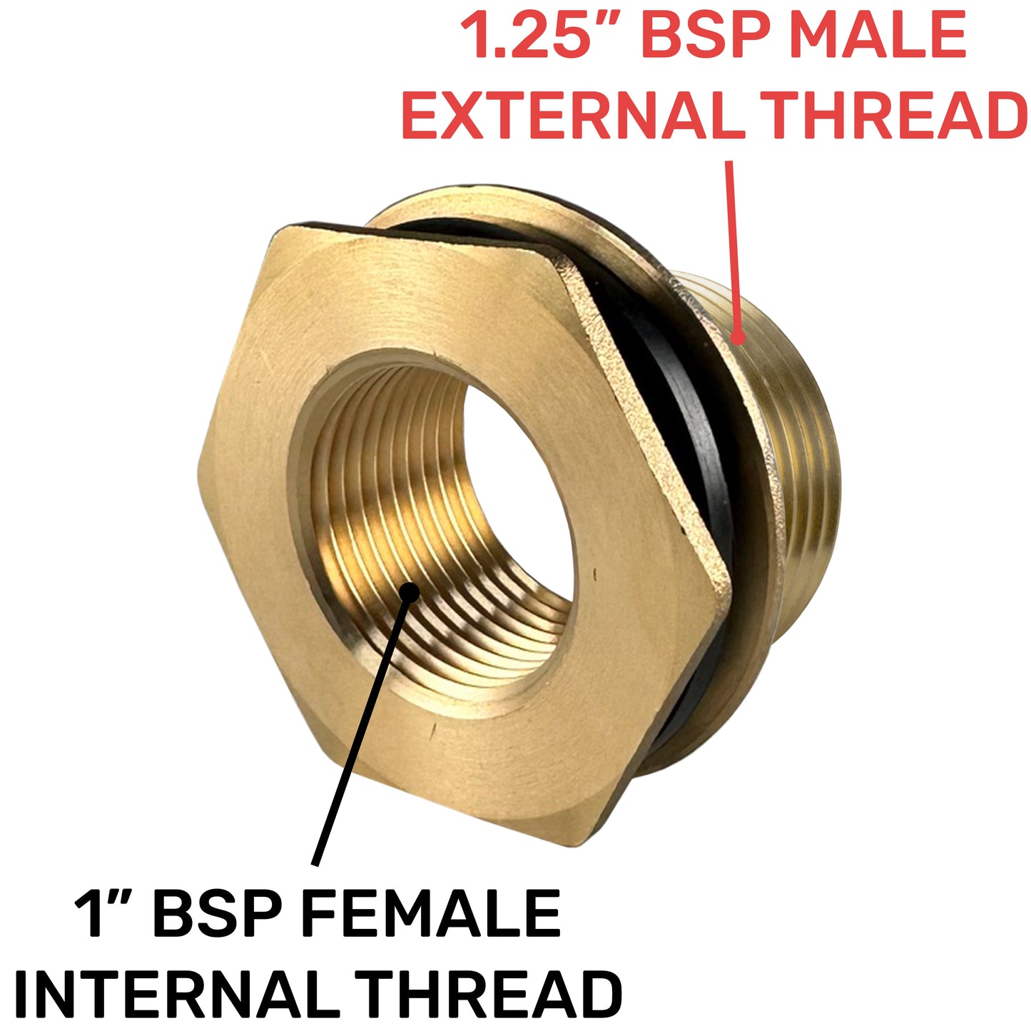 Water Butt Brass 1.25" BSP Male - 1" BSP Female