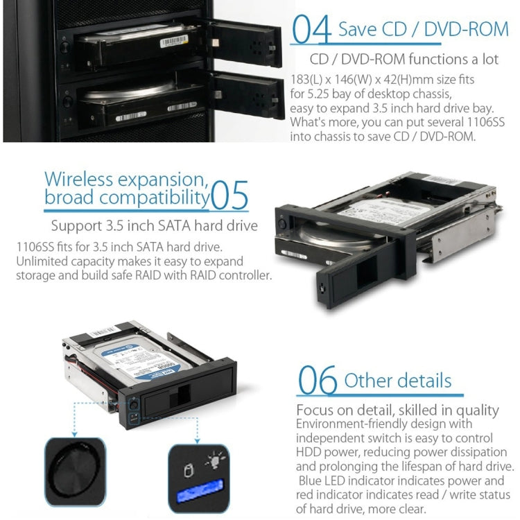 ORICO 1106SS CD-ROM Space HDD Mobile Rack Internal 3.5 inch HDD Convertor Enclosure