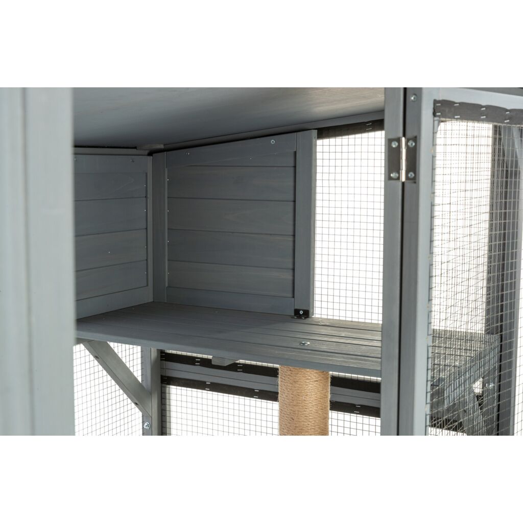 Trixie Outdoor cat enclosure with cave, lying areas and jute post – 181 × 169 × 88 cm, grey