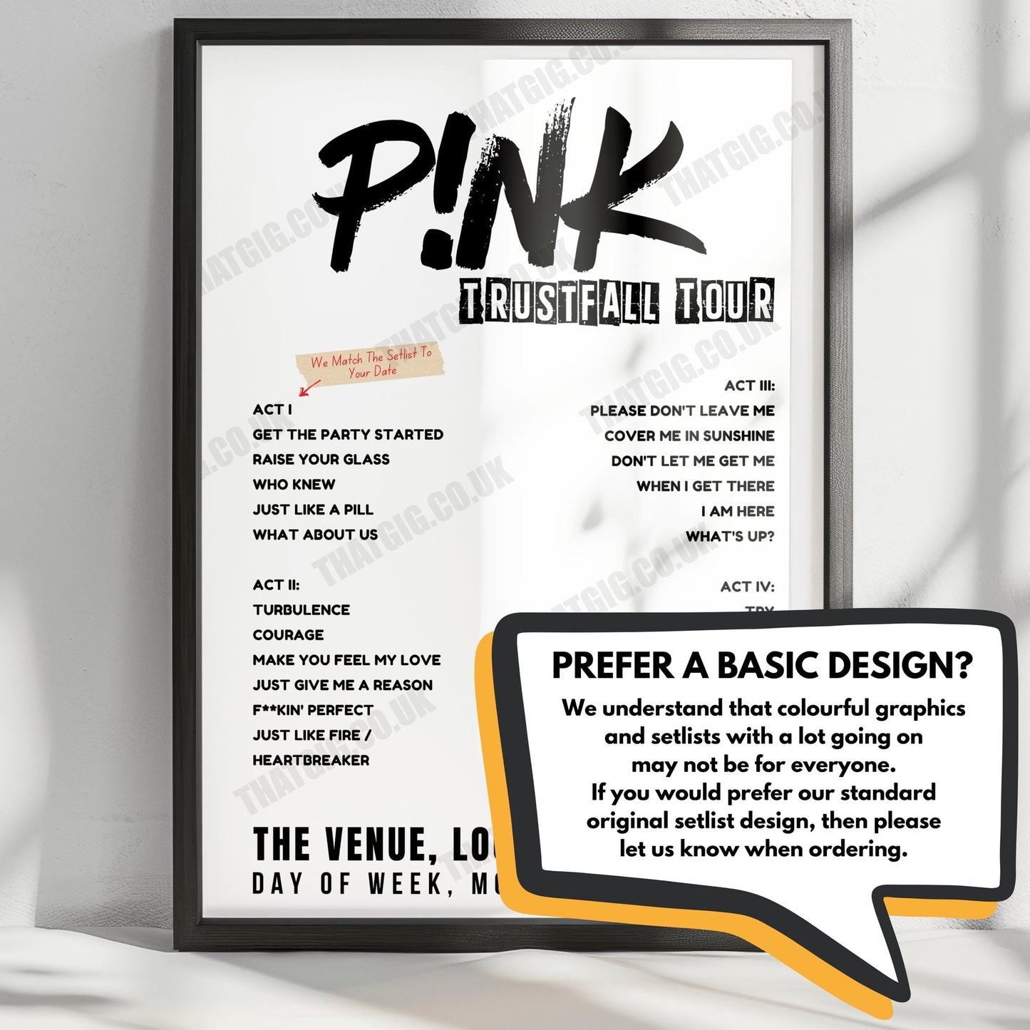 P!nk Setlist Poster - T-Mobile Center, Kansas City - October 28th, 2023