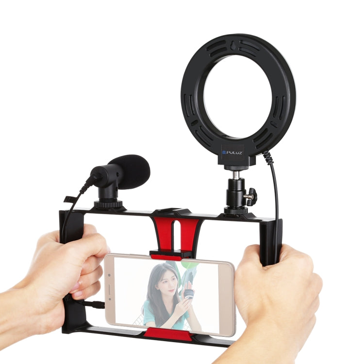 PULUZ 3 in 1 Vlogging Live Broadcast Smartphone Video Rig + Microphone + 4.7 inch 12cm Ring LED Selfie Light Kits with Cold Shoe Tripod Head for iPhone, Galaxy, Huawei, Xiaomi, HTC, LG, Google, and Other Smartphones, 3 in 1 Ring LED