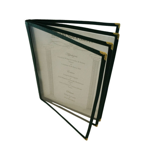 4 Page Book Fold Green Menu Cover 216mm x 279mm