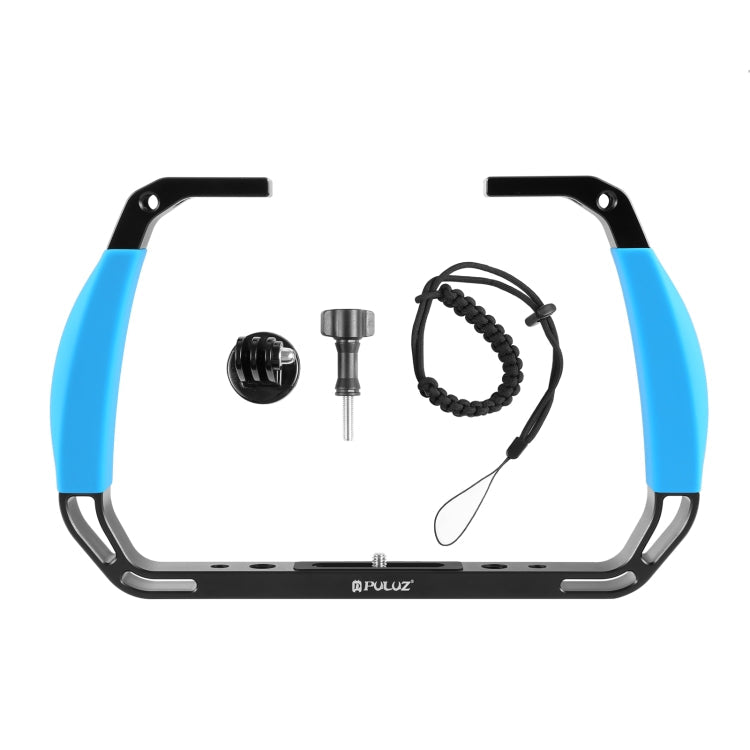 PULUZ Dual Silicone Handles Aluminium Alloy Underwater Diving Rig for GoPro, Other Action Cameras and Smartphones (Blue)
