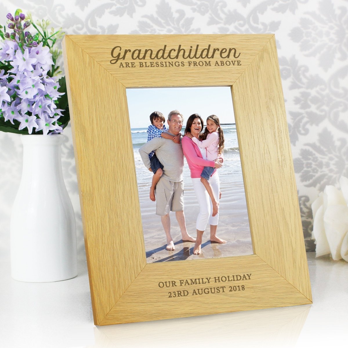 Personalised "Grandchildren Are A Blessing" 4x6 Inch Oak Finish Photo Frame