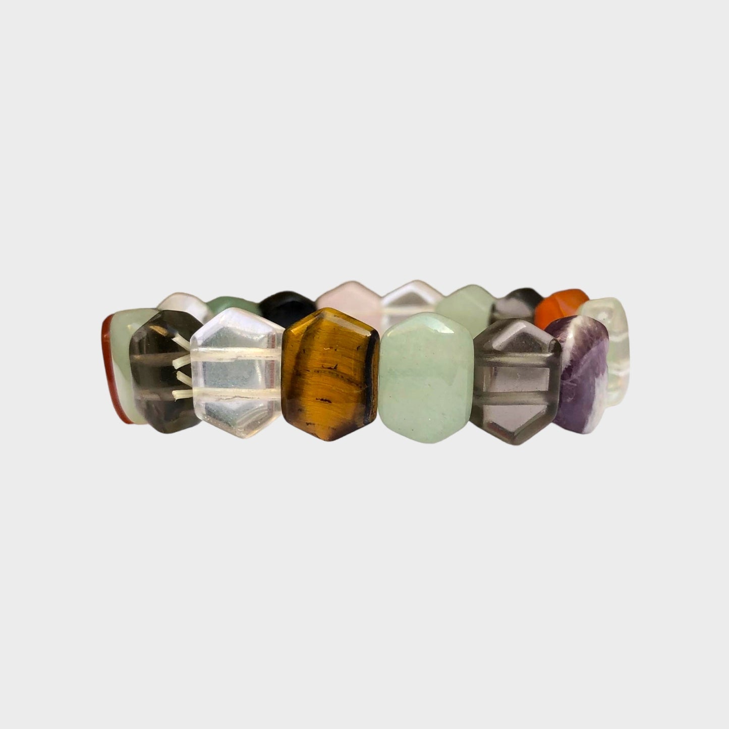7 Chakras Healing Natual Gemtone Bracelet - Amethyst, Rose Quartz, Smoky Quartz, Tiger Eye, Aventurine, Rock Crystal, Red Agate