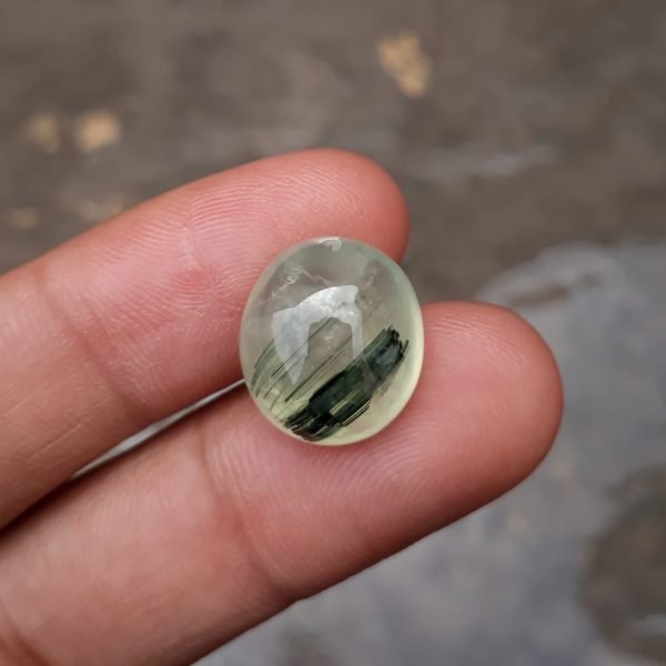 15.3ct Prehnite Cabochon - Rutile Prehnite - also called Grape Jade, Green Moonstone - 16x14mm