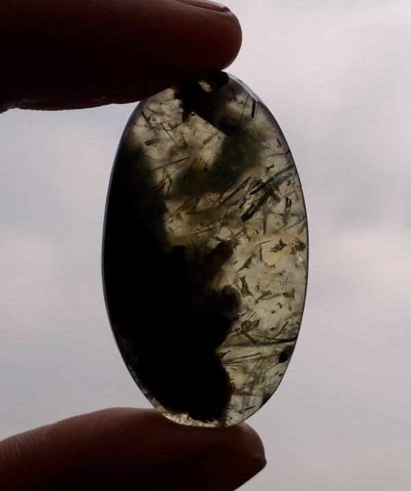 70ct Prehnite Cabochon - Rutile Prehnite - also called Grape Jade, Green Moonstone - 42x24mm