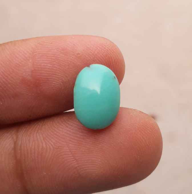 Natural Light Green Turquoise - Persian Qalmi Feroza - Green Feroza - 4.9ct- 13x9mm