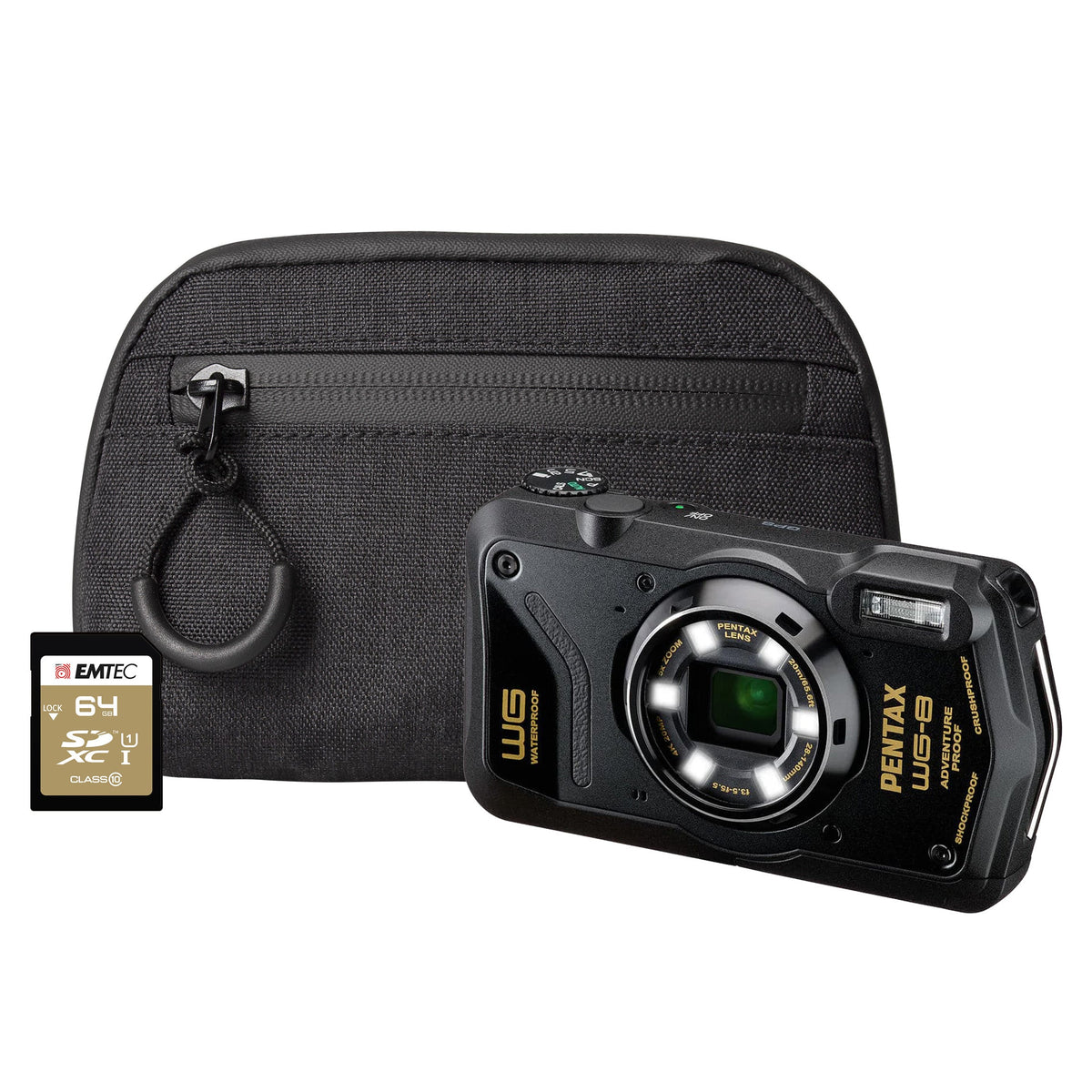 Pentax WG-8 20MP 5x Zoom Tough Compact Camera - Black