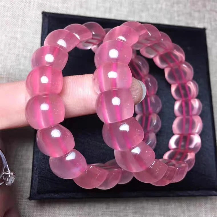 Natural Rose Quartz Pink Star Light Gemstone Bracelet, Bead Size 13x10mm