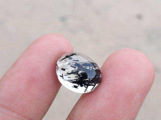 7.90ct Black Tourmalated Quartz -Cabochon Black Rutile Quartz - Rutilated Quartz