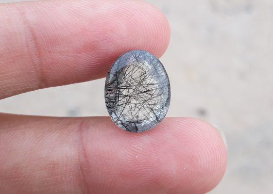 12.10ct Black Tourmalated Quartz -Cabochon Black Rutile Quartz - Rutilated Quartz