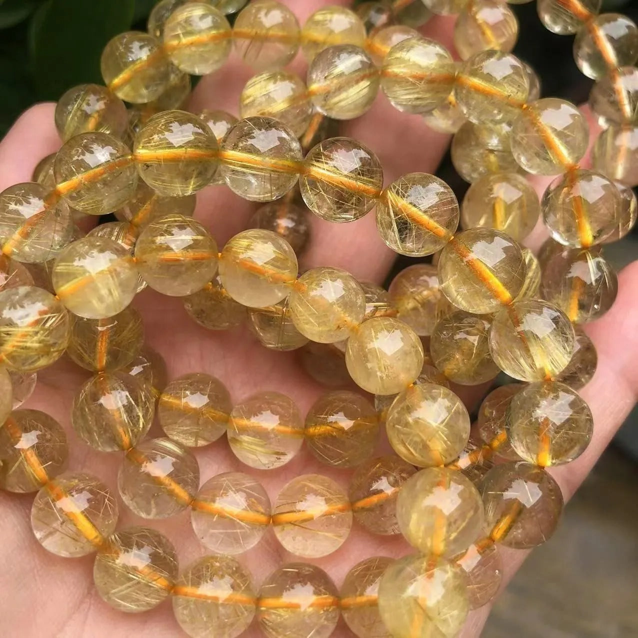 Natural AAA Gold Rutilated Quartz Gemstone Bracelet, Sizes 7-14mm