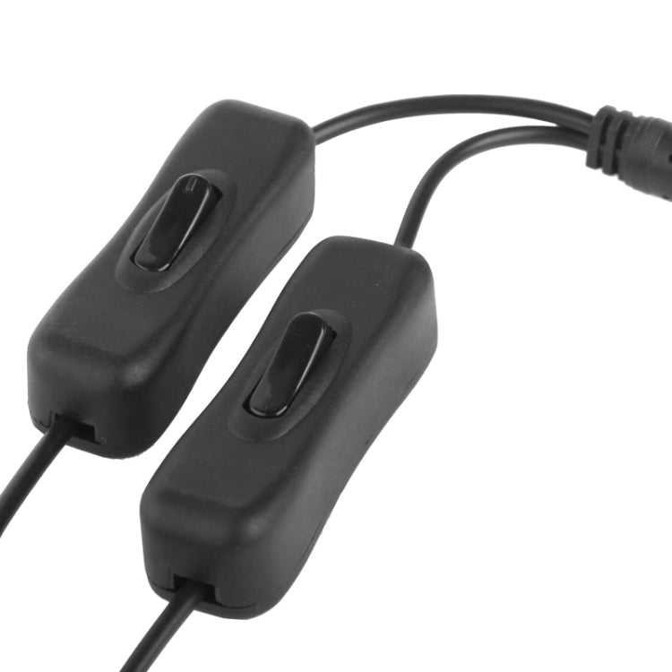 5.5 x 2.1mm Female to 2x Male DC Power Cable Connector with Switch for LED Strip, Length: 30cm(Black)