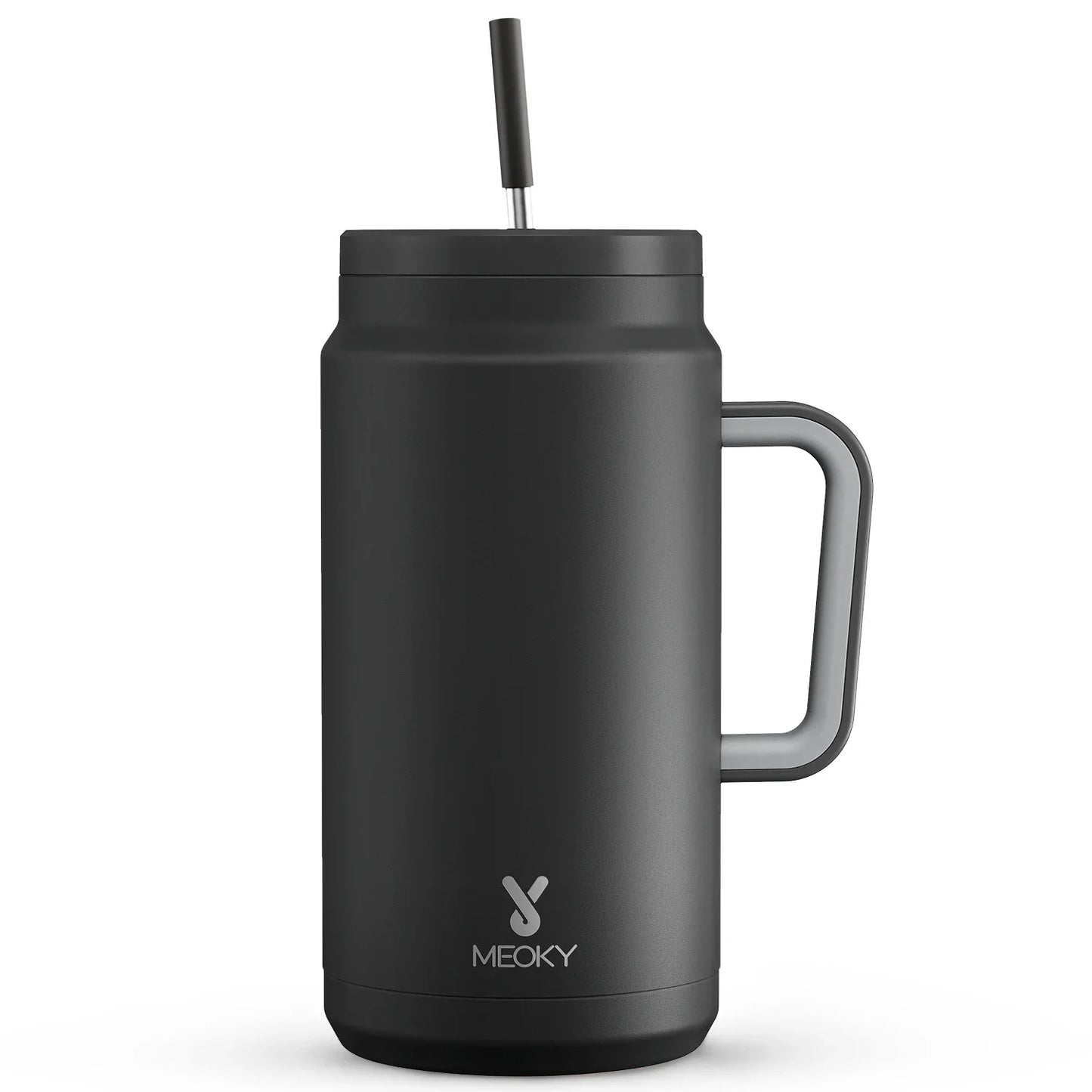 Meoky 50oz Tumbler Handle Straw Insulated Water Bottle Multi-prints Stainless Steel Leak-proof Large Capacity Travel Vacuum Cup