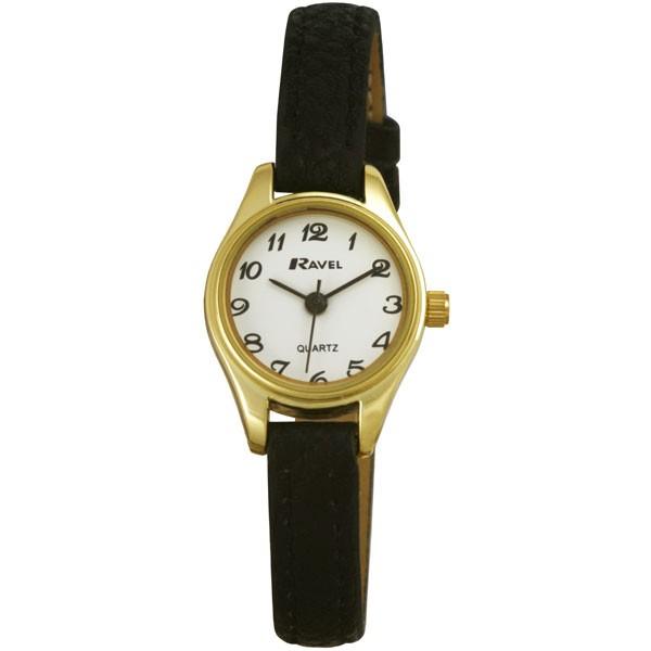Ravel Ravel Ladies Polished Round Petite Gilt Case Black Strap Watch R0124.03.2