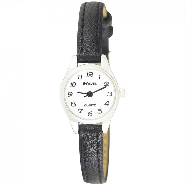 Ravel Ravel Ladies Polished Round Petite Sillver Case Black Strap Watch R0124.13.2