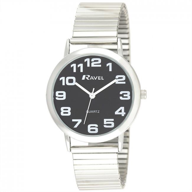 Ravel Ravel Mens Stainless Steel Soft Expandable Bracelet Strap Watch R0208.03.1